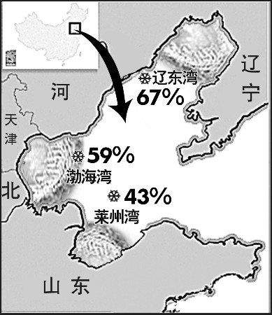 莱州湾冰盖日增1000平方公里 渤海冰封达45%